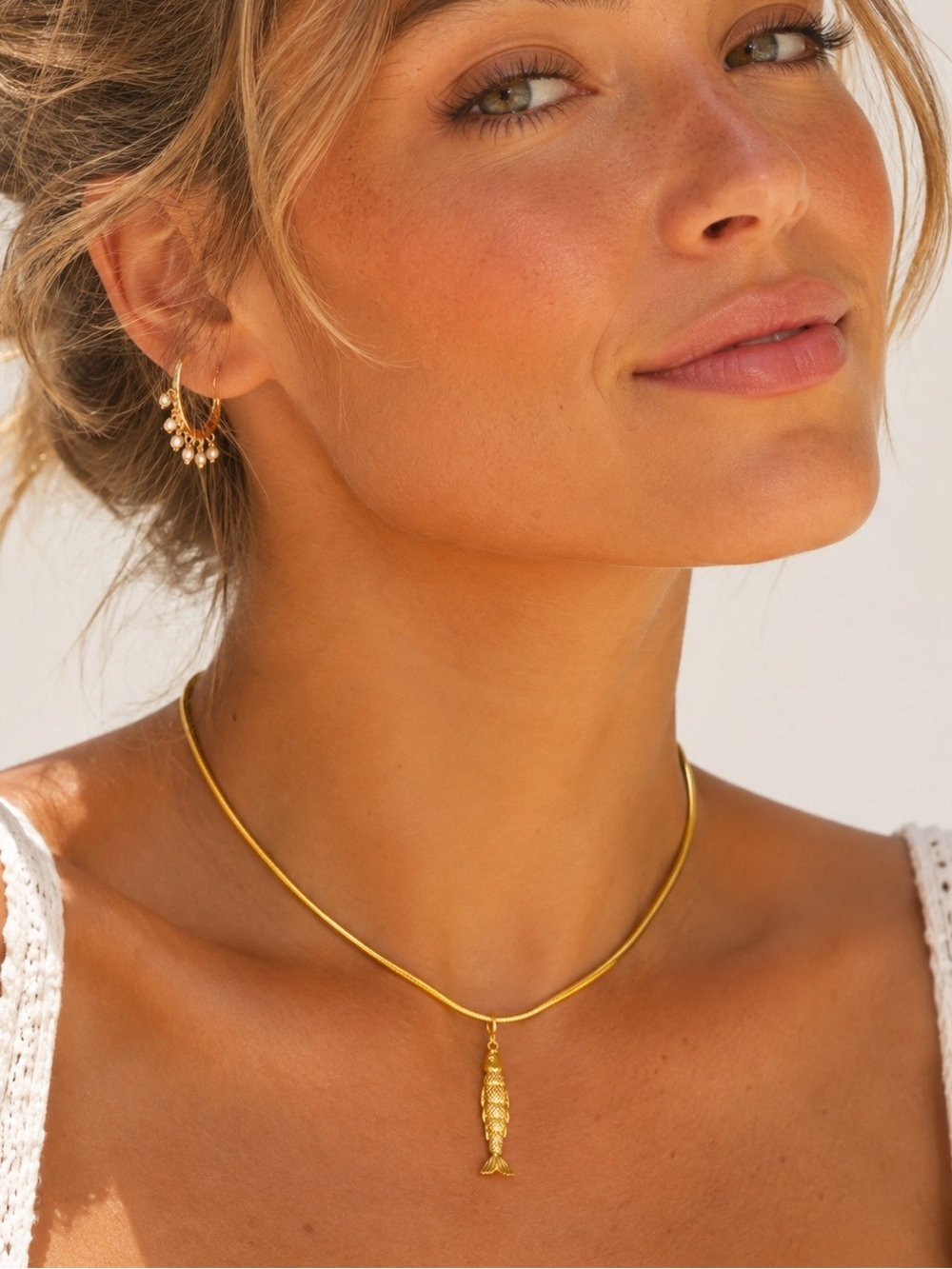 Gold Plated Fish Pendant Necklace | Coastal Chic Snake Chain |